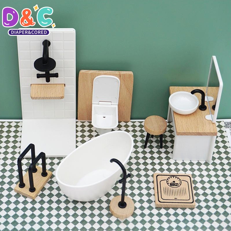 Home Bathroom Supplies - 1:6/1:12 Dollhouse Miniature Bathroom Set Shower