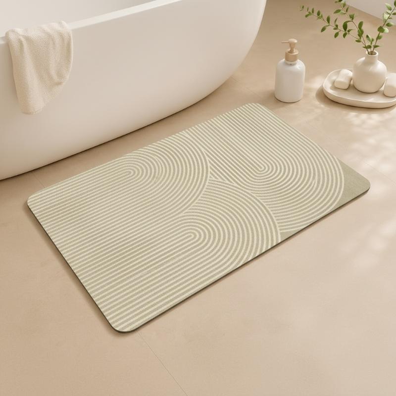 (Beige Striped Diatomite Bath  - đánh giá và giá Non Slip Bath Mat