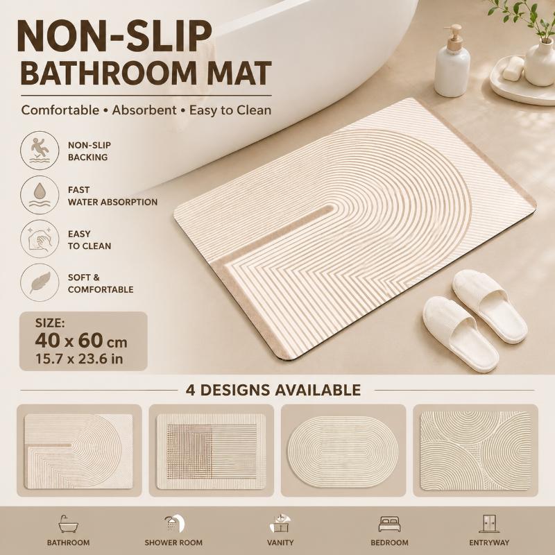 Beige Striped Diatomite Bath M - đánh giá và giá Non Slip Bath Mat