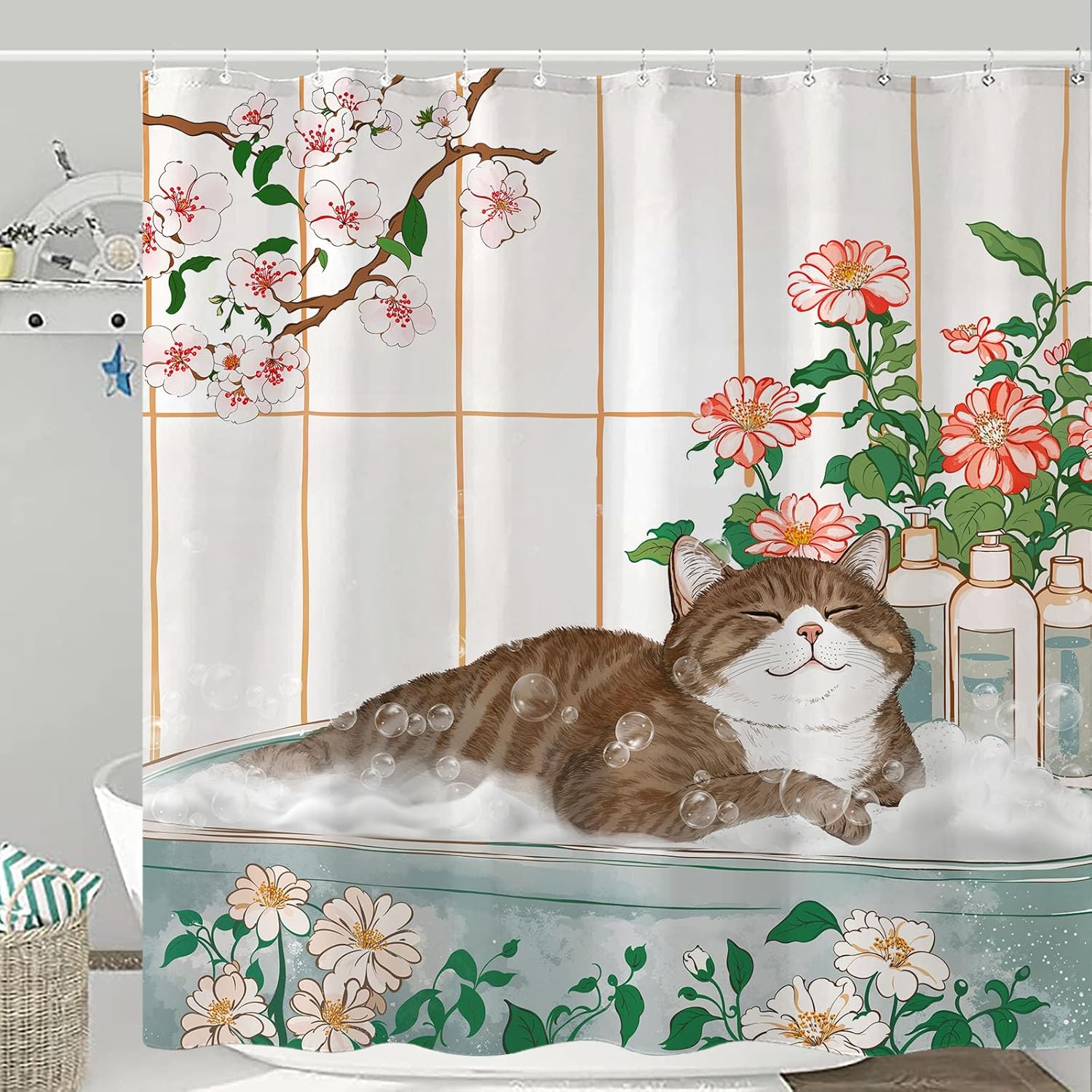 Aesthetic Cat Floral Watercolo - đánh giá và giá Home Bathroom Spa Ideas