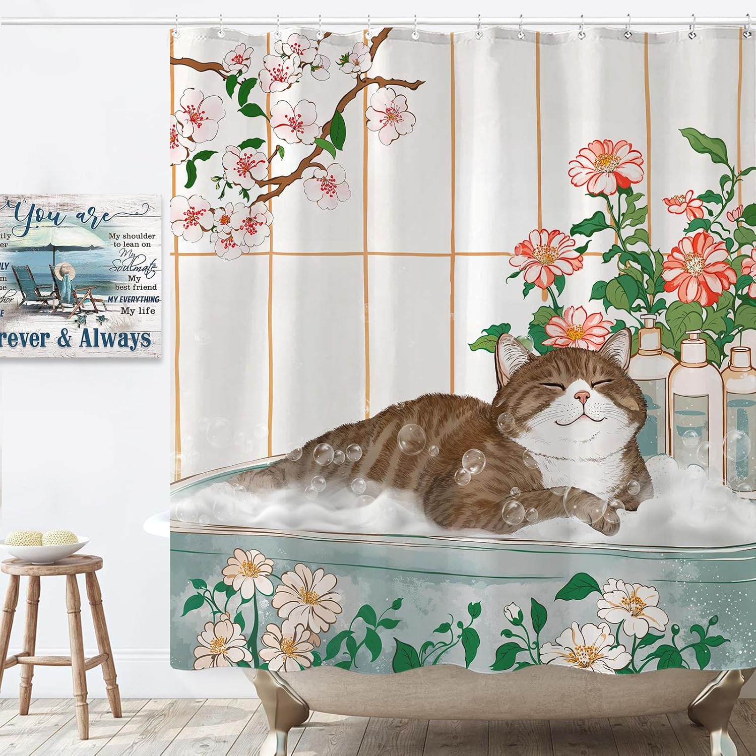 Aesthetic Cat Floral Watercolo - đánh giá và giá Home Bathroom Spa Ideas